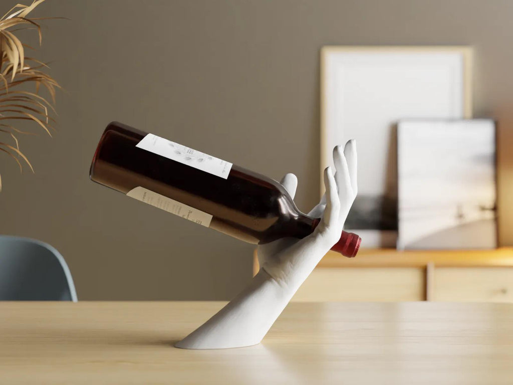 3D Printed Wine Bottle Holder – Unique Hand Sculpture Display Stand