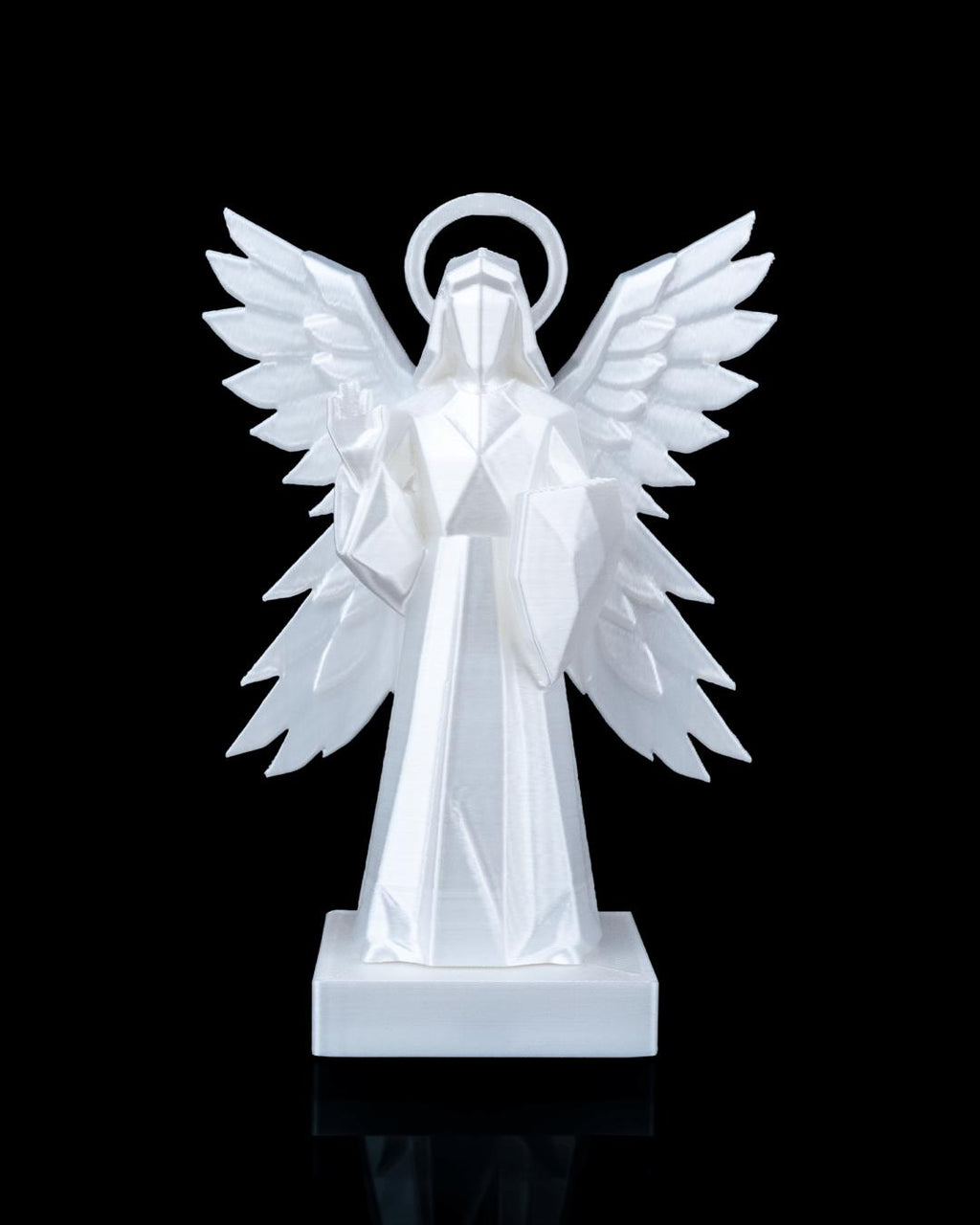 4-Winged Angel Statue – Modern Geometric Guardian Angel Sculpture with Halo