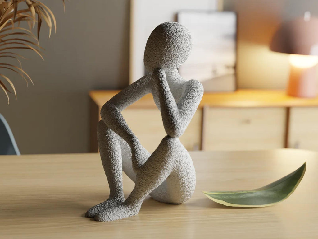 Contemplative 3D Printed Figure – Modern Art Sculpture for Home Decor, Thoughtful Pose Ornament