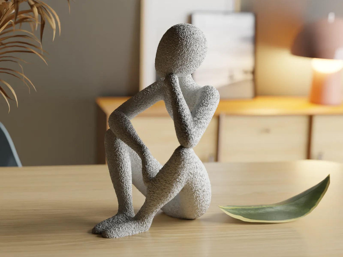 Contemplative 3D Printed Figure – Modern Art Sculpture for Home Decor, Thoughtful Pose Ornament