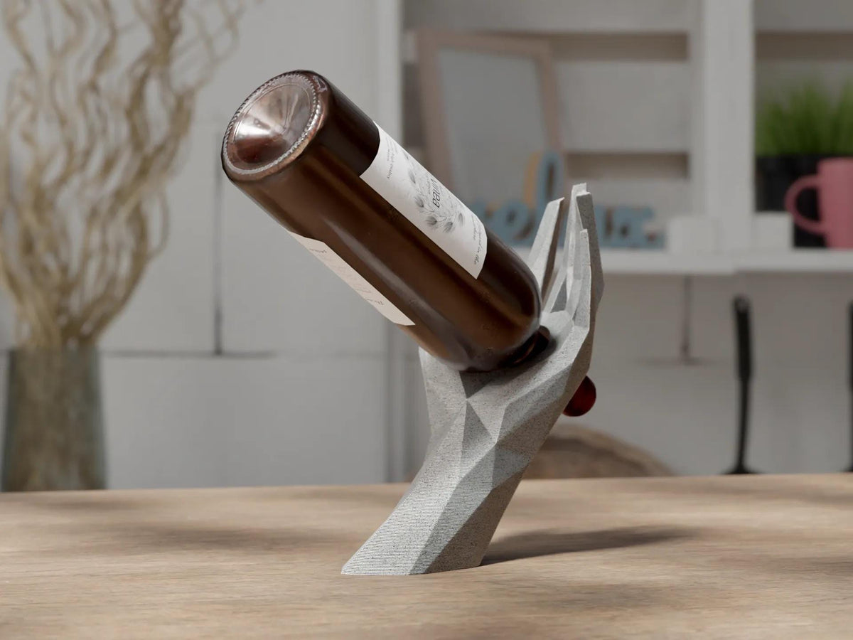 Geometric Wine Holder – Modern Low-Poly Hand Bottle Stand | Unique Wine Gift for Him, Home Bar or Kitchen Decor
