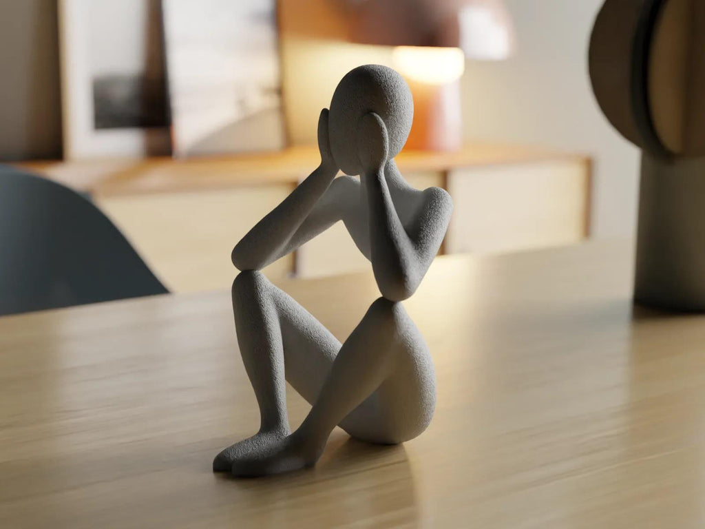 Contemplative 3D Printed Abstract Figure - Modern Minimalist Art Sculpture for Home Decor