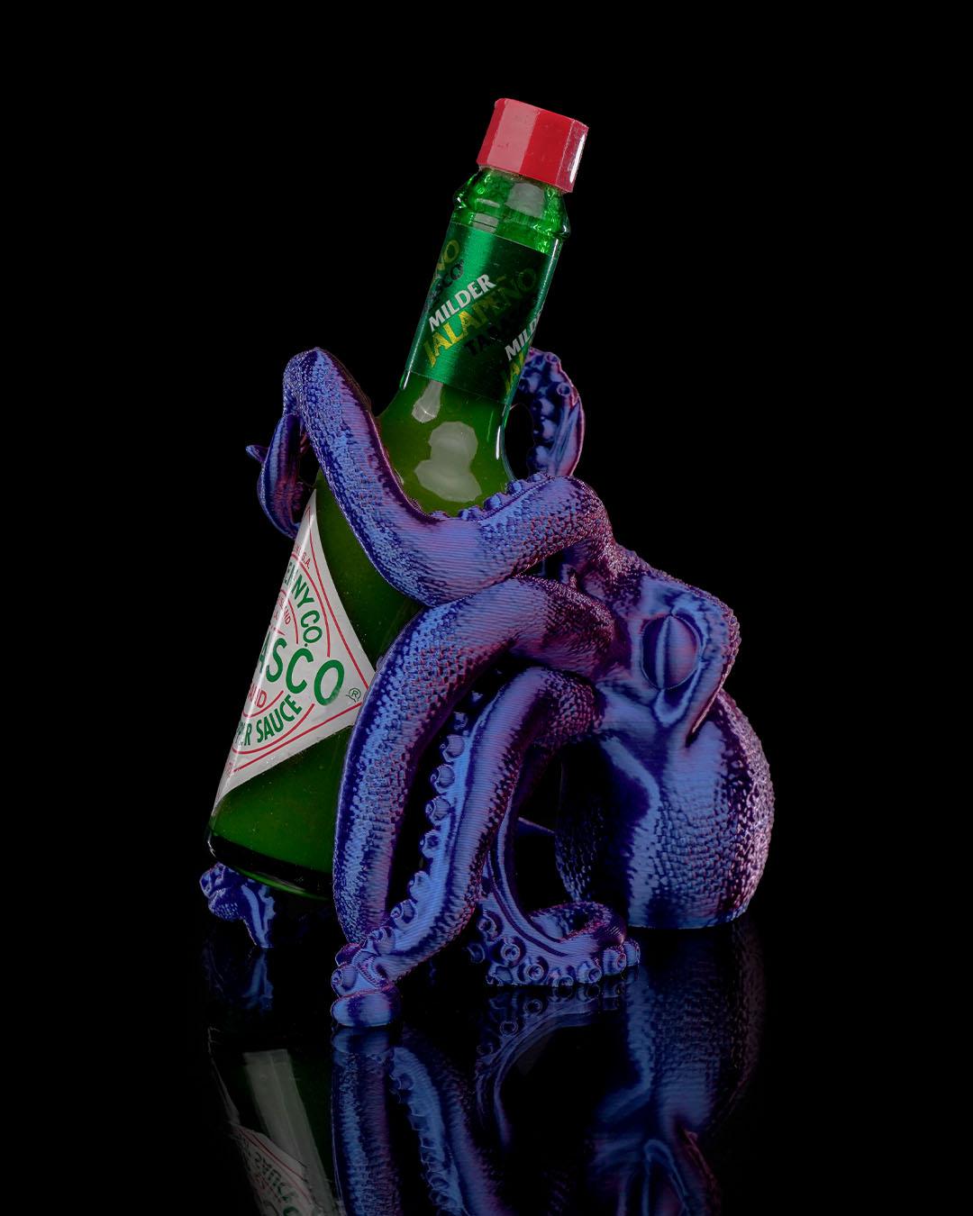 3D Printed Octopus Tabasco Holder – Unique Bottle Stand