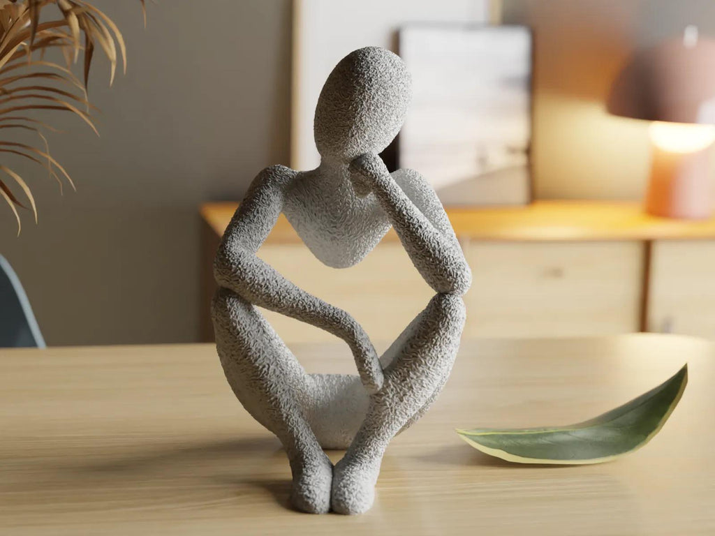 Contemplative 3D Printed Figure – Modern Art Sculpture for Home Decor, Thoughtful Pose Ornament