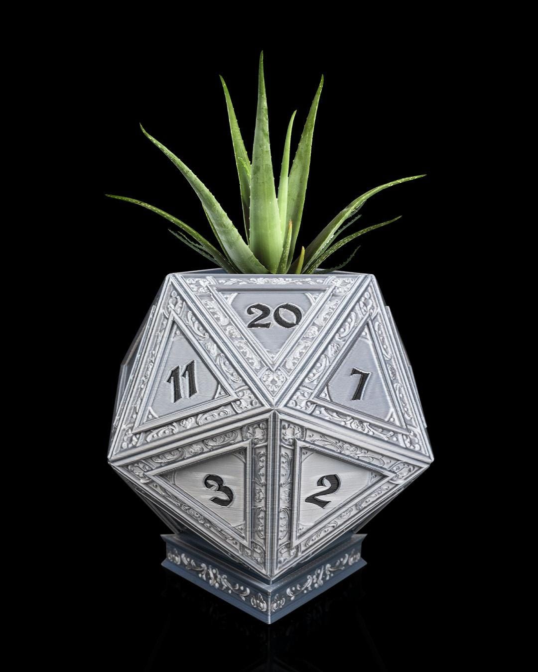 3D Printed Champion's D20 Dice Planter - Geeky RPG Decor for Gamers & DnD Fans