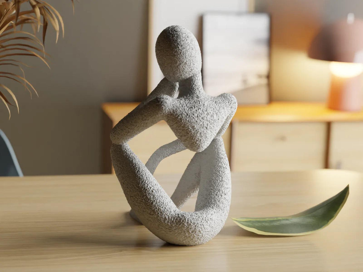 Contemplative 3D Printed Figure – Modern Art Sculpture for Home Decor, Thoughtful Pose Ornament