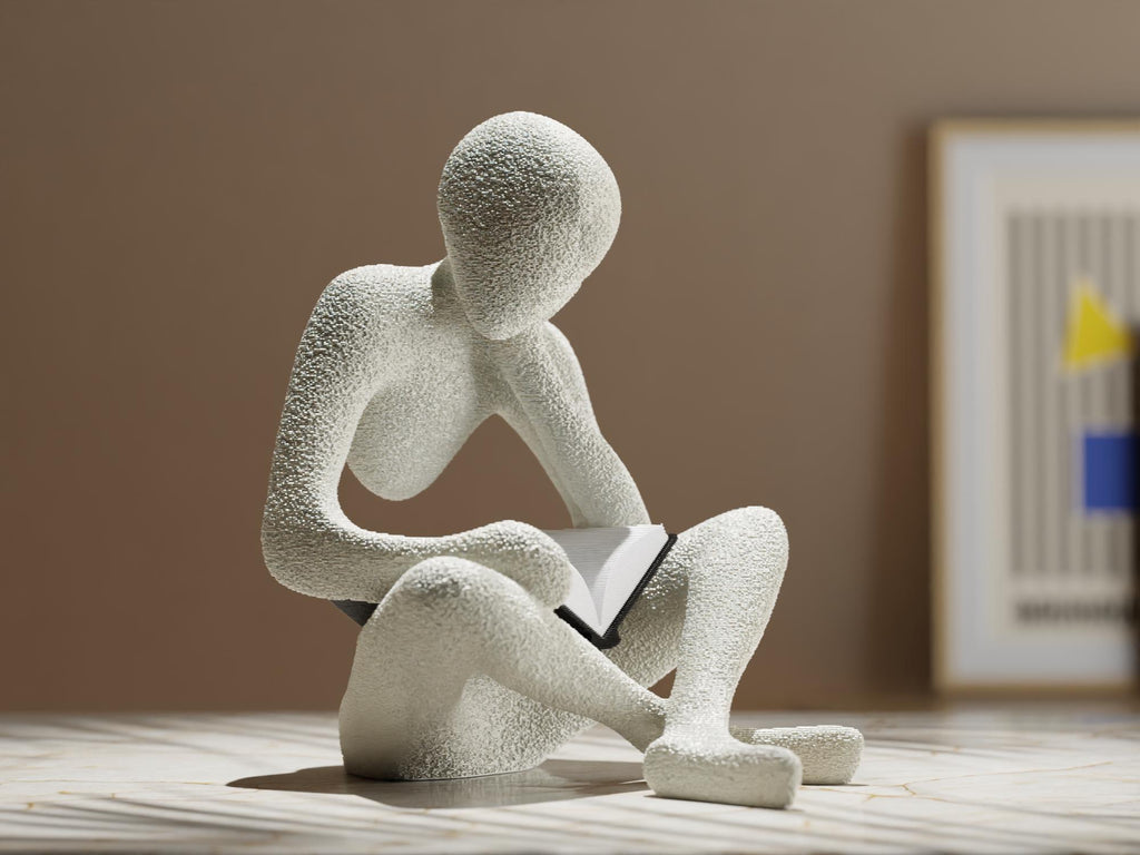 Reading Figurine | Minimalist Thinker Sculpture | Modern Home Decor Gift for Book Lovers