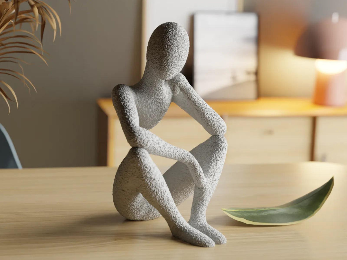 Contemplative 3D Printed Figure – Modern Art Sculpture for Home Decor, Thoughtful Pose Ornament