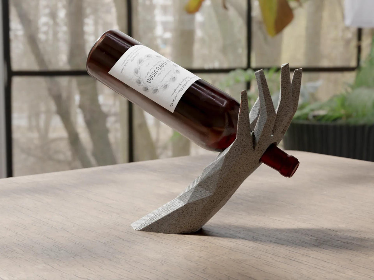 Geometric Wine Holder – Modern Low-Poly Hand Bottle Stand | Unique Wine Gift for Him, Home Bar or Kitchen Decor