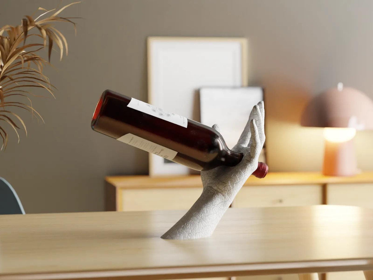 3D Printed Wine Bottle Holder – Unique Hand Sculpture Display Stand