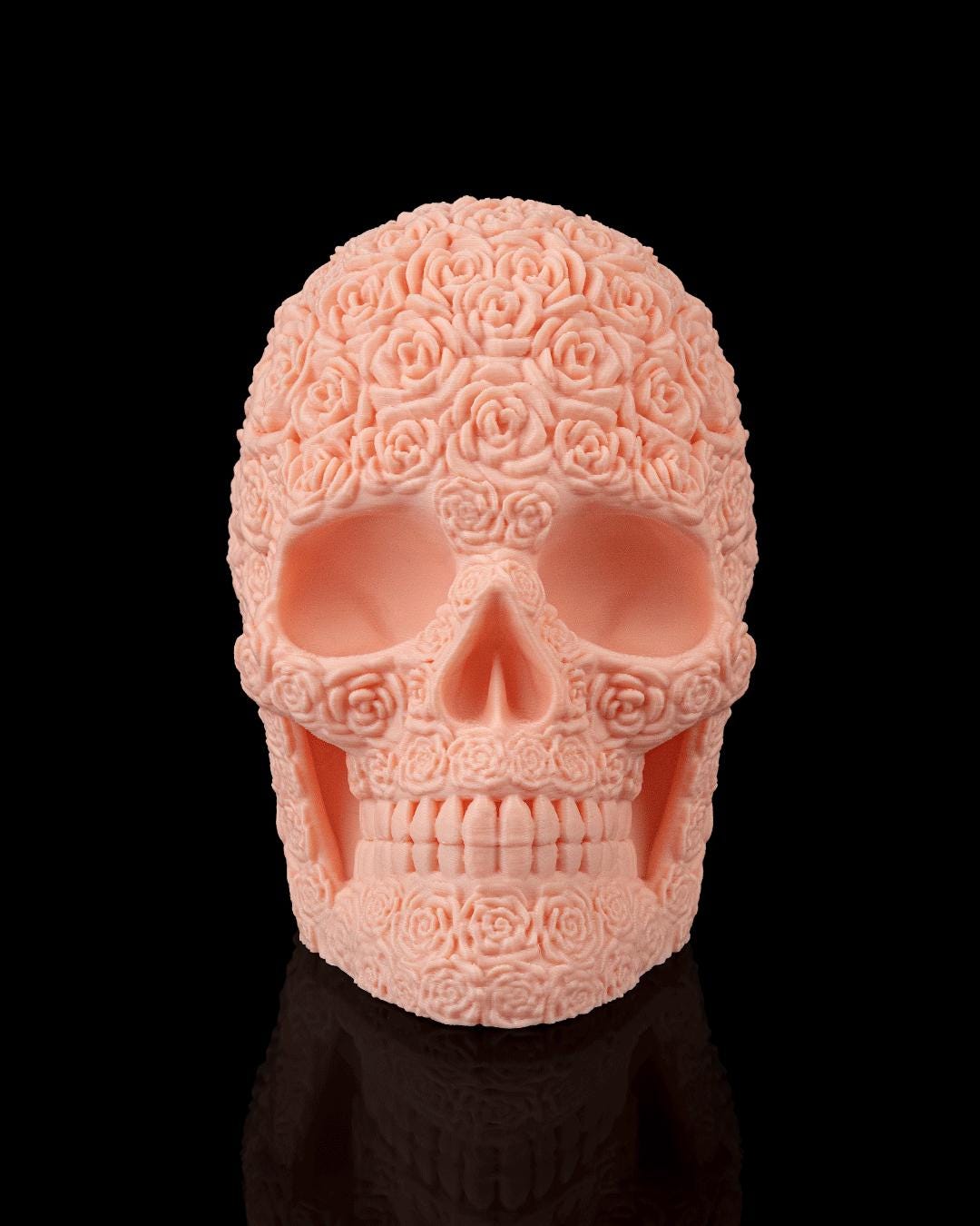 Rose Skull Decor – Gothic Floral Skull Sculpture – Halloween Skull Decoration for Gothic Home Decor