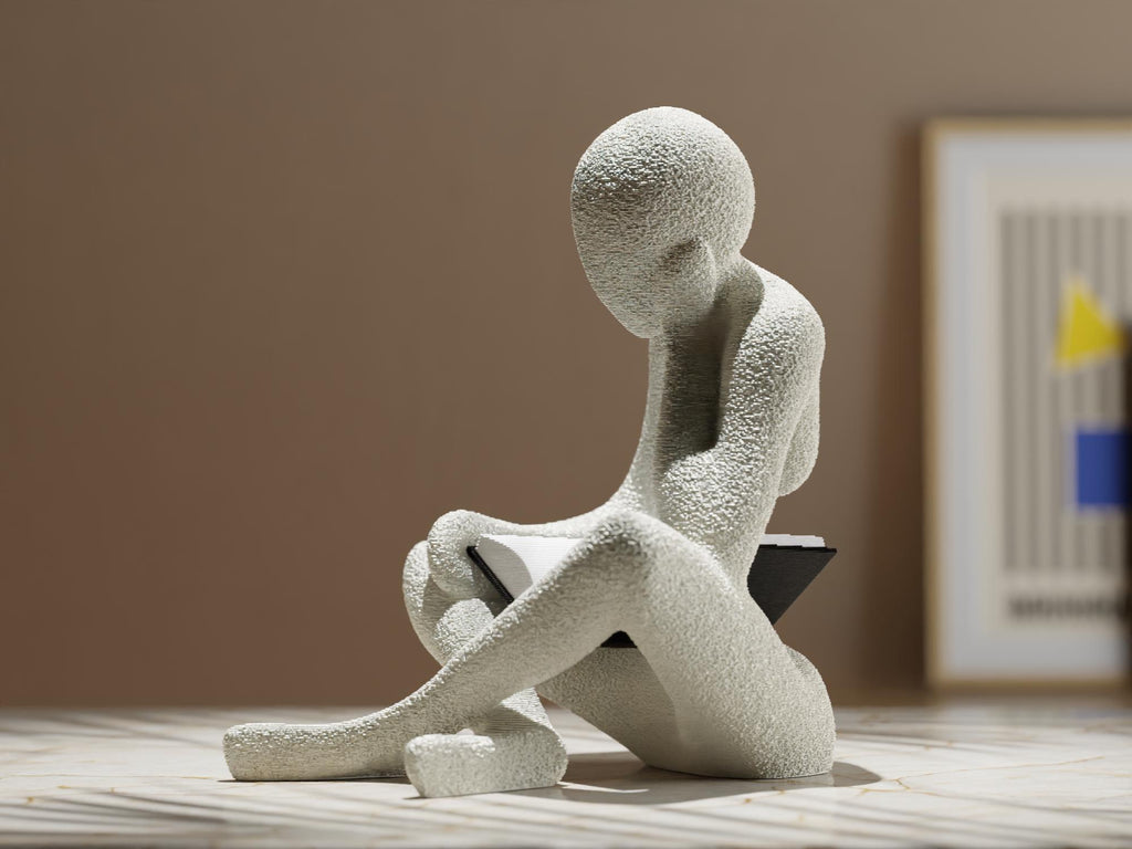Reading Figurine | Minimalist Thinker Sculpture | Modern Home Decor Gift for Book Lovers