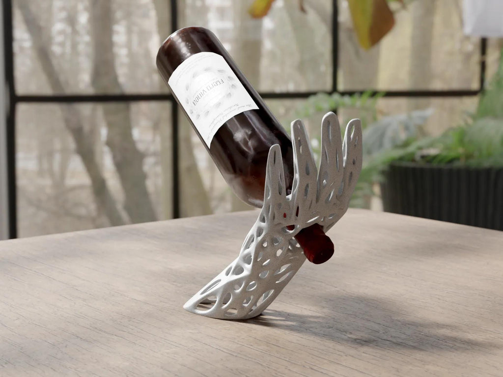 Voronoi Wine Holder – Sculptural Hand-Shaped Bottle Stand | Unique Wine Rack Gift for Wine Lovers & Home Bar Decor