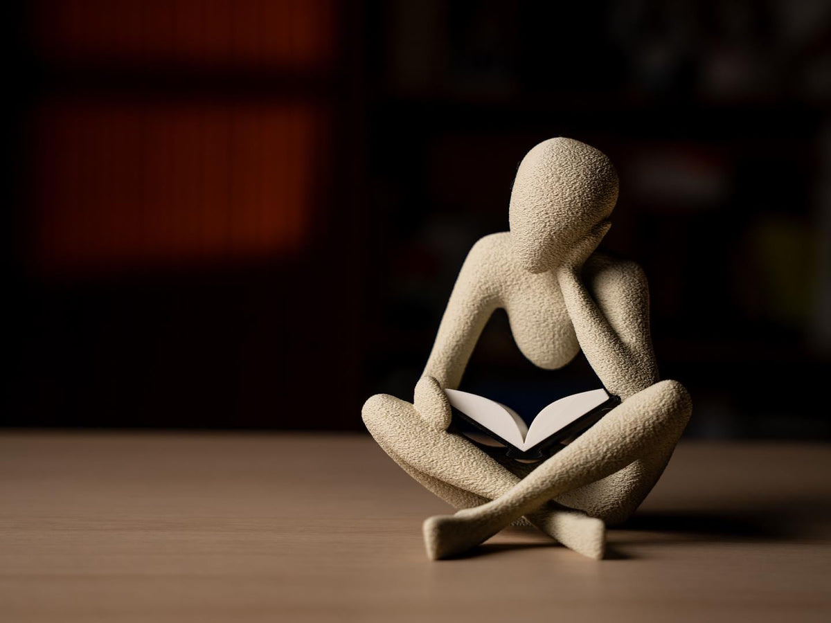 Reading Figurine | Minimalist Thinker Sculpture | Modern Home Decor Gift for Book Lovers