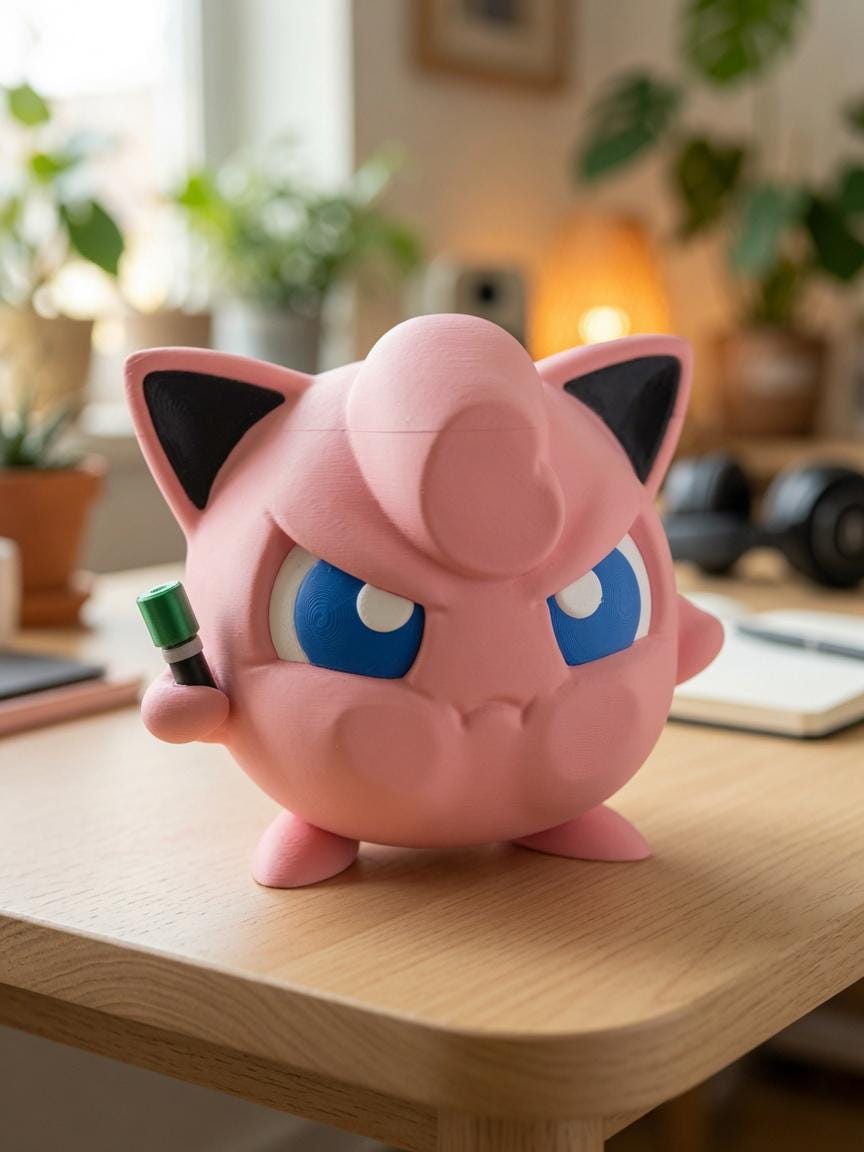 Jigglypuff Window Decoration | 3D Printed Singing Figure | w Mic & no Mic | Window Presser Desk Toy | Anime Room Decor