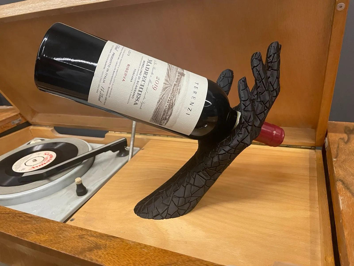 3D Printed Wine Bottle Holder – Unique Hand Sculpture Display Stand