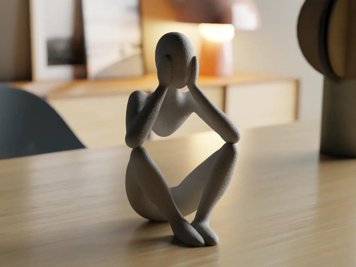 Contemplative 3D Printed Abstract Figure - Modern Minimalist Art Sculpture for Home Decor